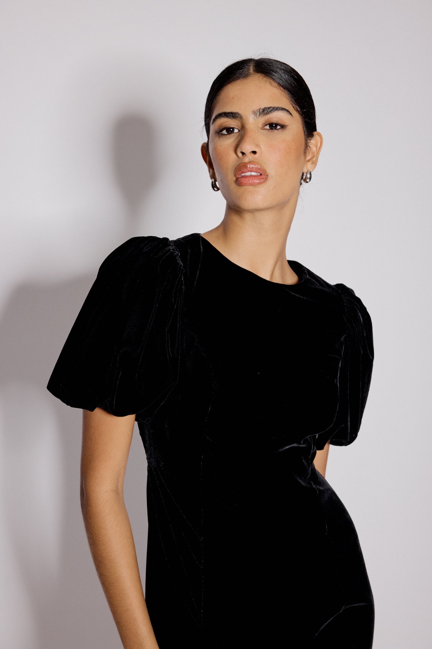 Black Velvet Puff Sleeve Boston Mini Shift Dress