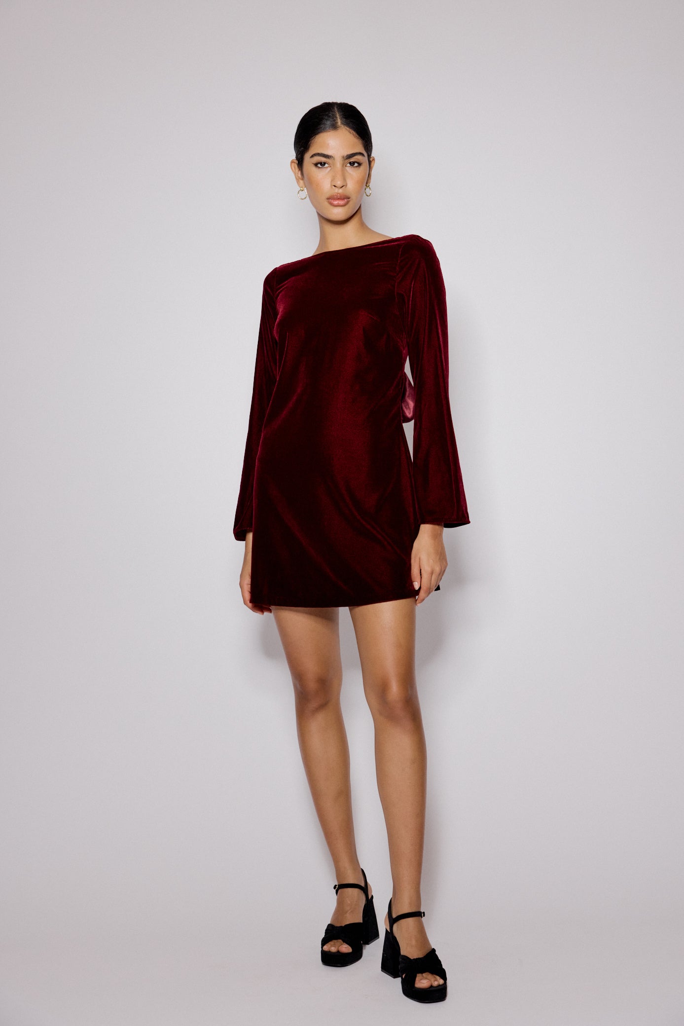 Burgundy Satin Bow Back Joelle Mini Dress