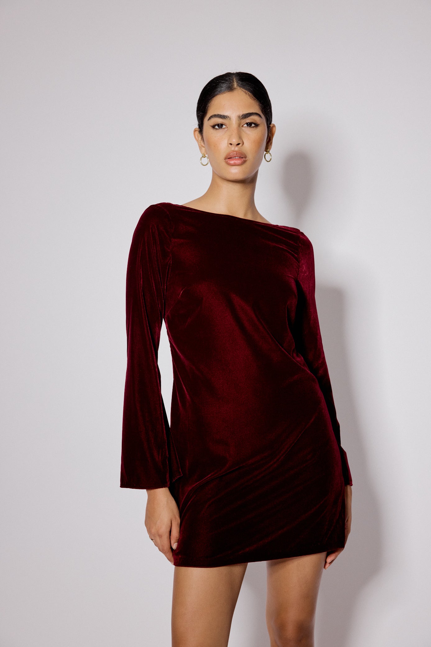 Burgundy Satin Bow Back Joelle Mini Dress