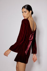 Burgundy Satin Bow Back Joelle Mini Dress