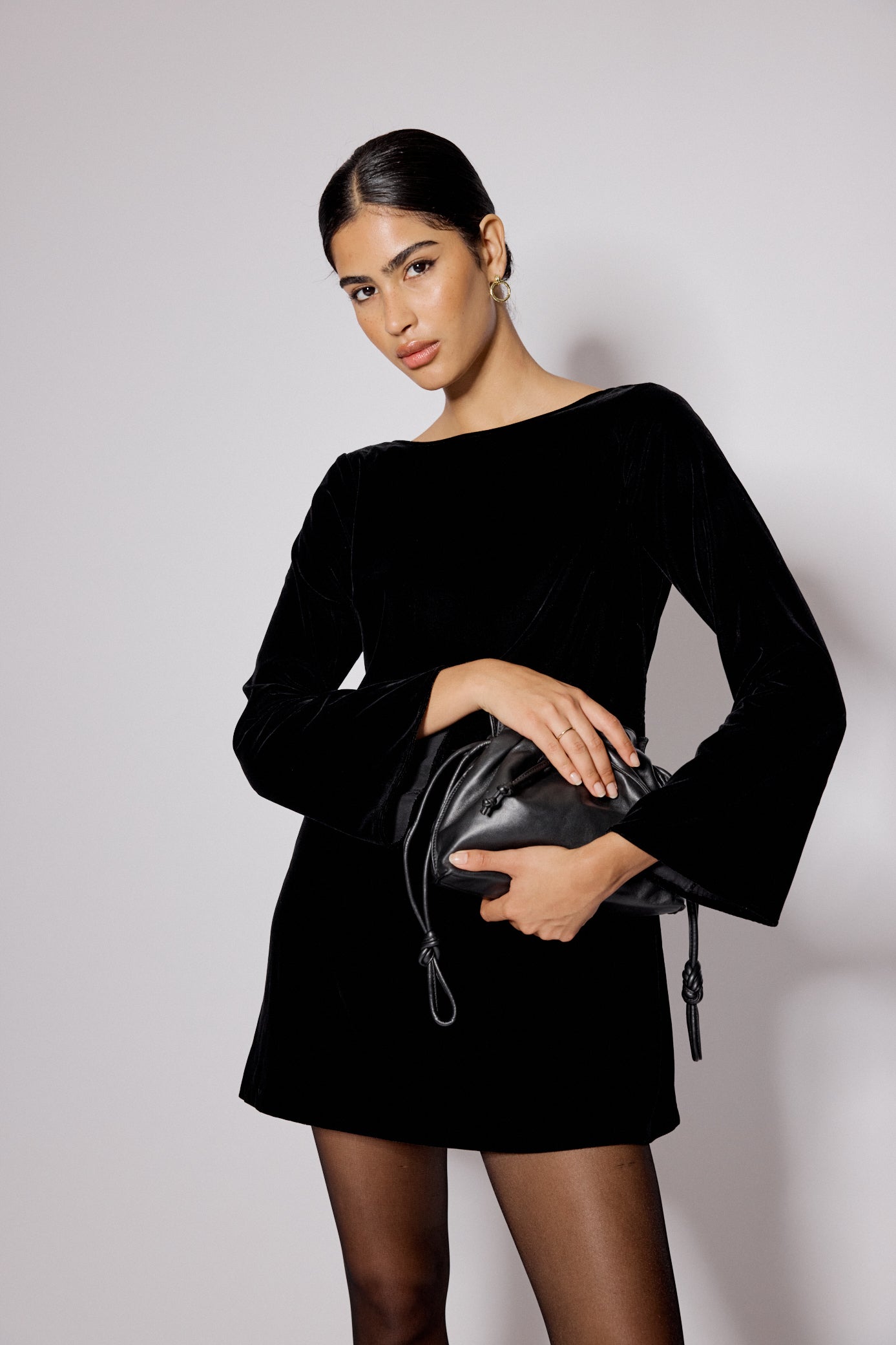 Black Velvet Flare Sleeve Joelle Mini Dress Black Velvet Flare Sleeve Joelle Mini Dress