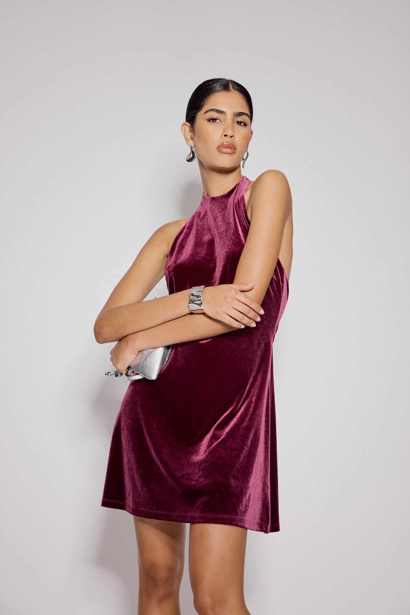 Purple Velvet Halter Neck Scorpio Mini Dress