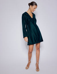 Green Long Sleeve Velvet Josie Mini Dress