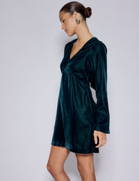 Green Long Sleeve Velvet Josie Mini Dress