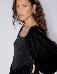 Black Velvet Balloon Sleeve Jupiter Mini Dress