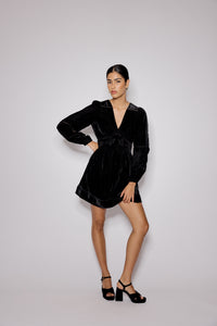 Black Velvet Balloon Sleeve Aquarius Mini Dress