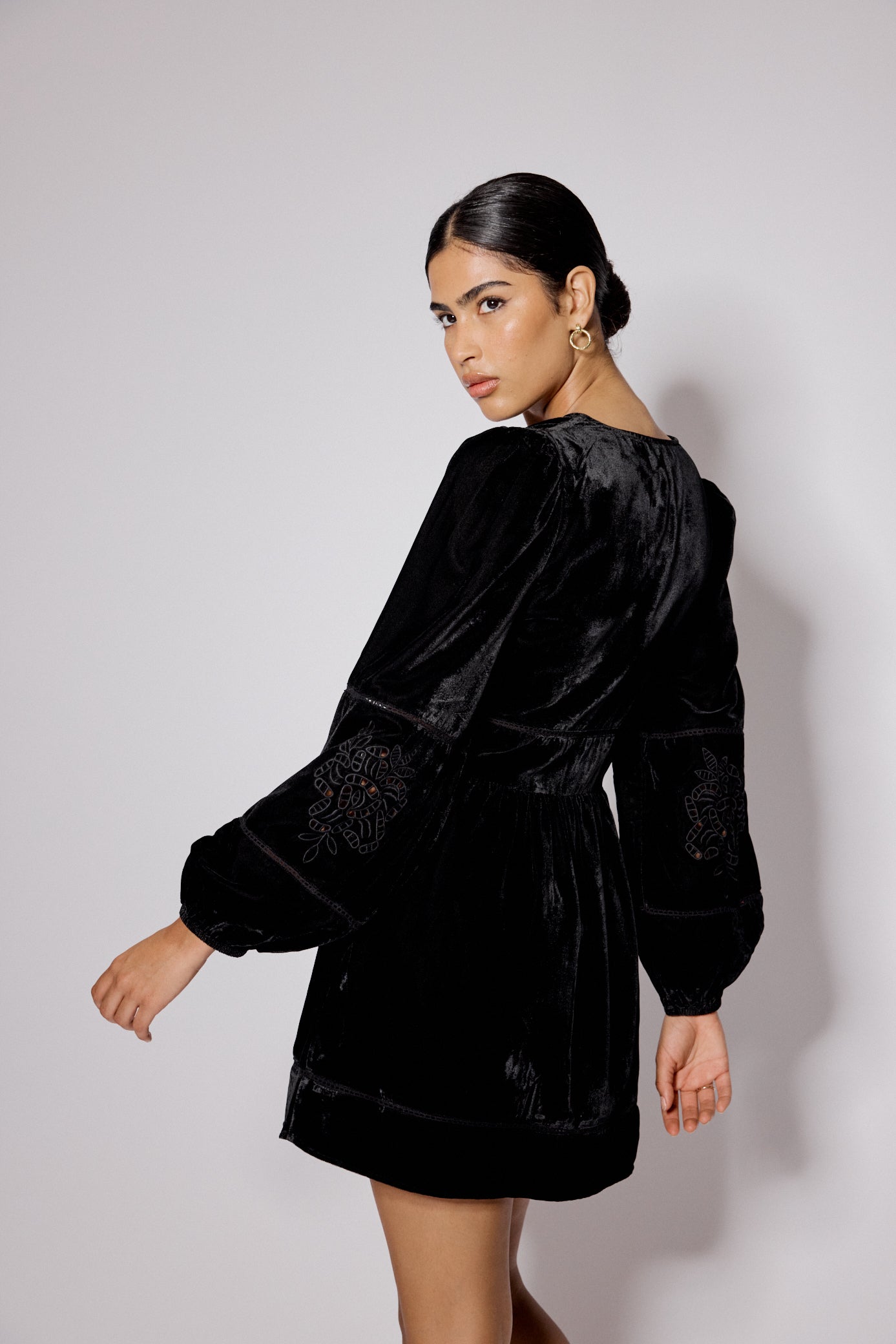 Black Velvet Balloon Sleeve Aquarius Mini Dress