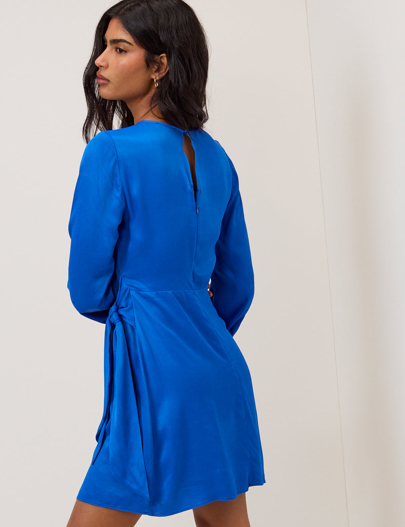 Electric Blue Satin Bow Tie Blair Mini Dress
