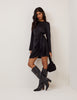 Black Satin Wrap Blair Mini Dress