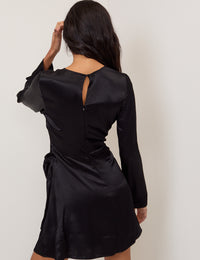 Black Satin Wrap Blair Mini Dress