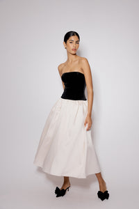 Black And White Bandeau Drop Waist Sienna Midi Dress