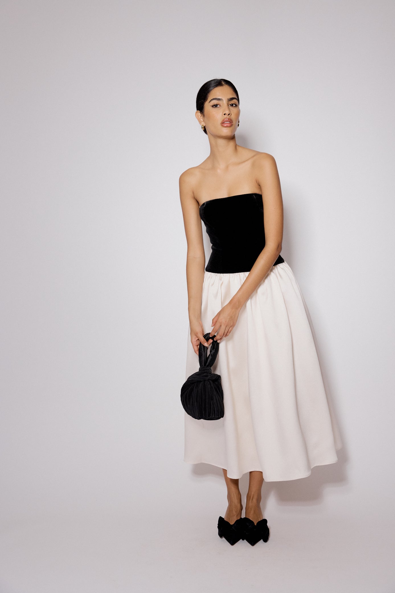 Black And White Bandeau Drop Waist Sienna Midi Dress