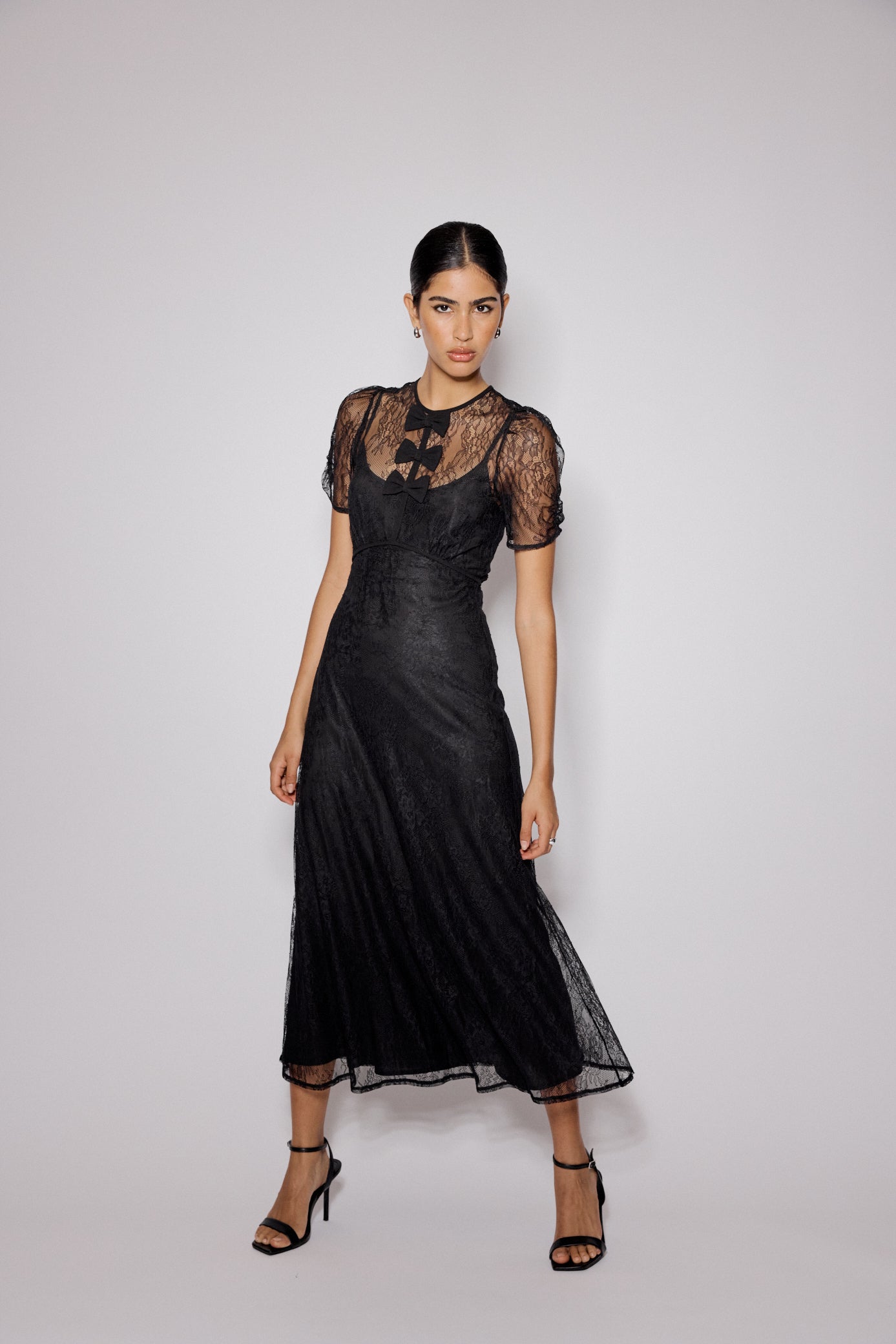 Black Lace Bow Front Una Midi Dress Black Lace Bow Front Una Midi Dress