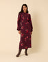Burgundy Floral Long Sleeve Mila Midi Dress