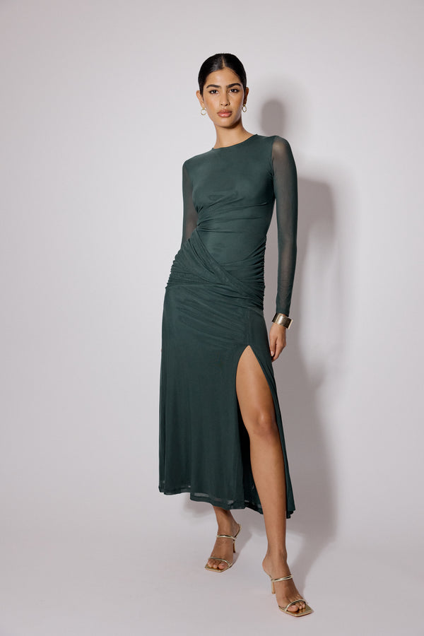 Green Mesh Long Sleeve Tammy Midi Dress