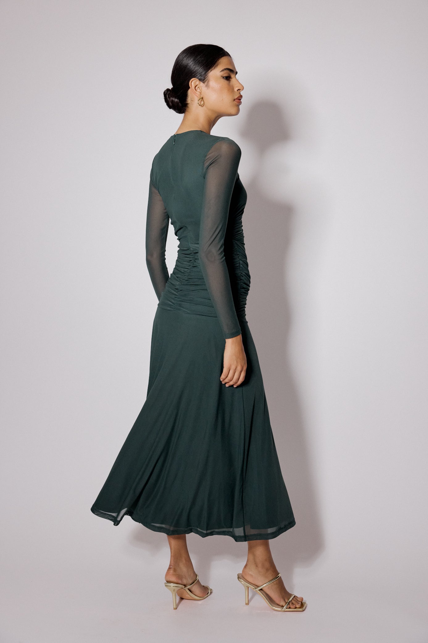 Green Mesh Long Sleeve Tammy Midi Dress