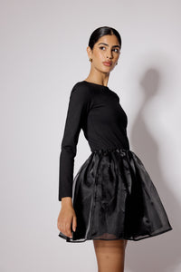 Black Long Sleeve Organza Poppy Mini Dress