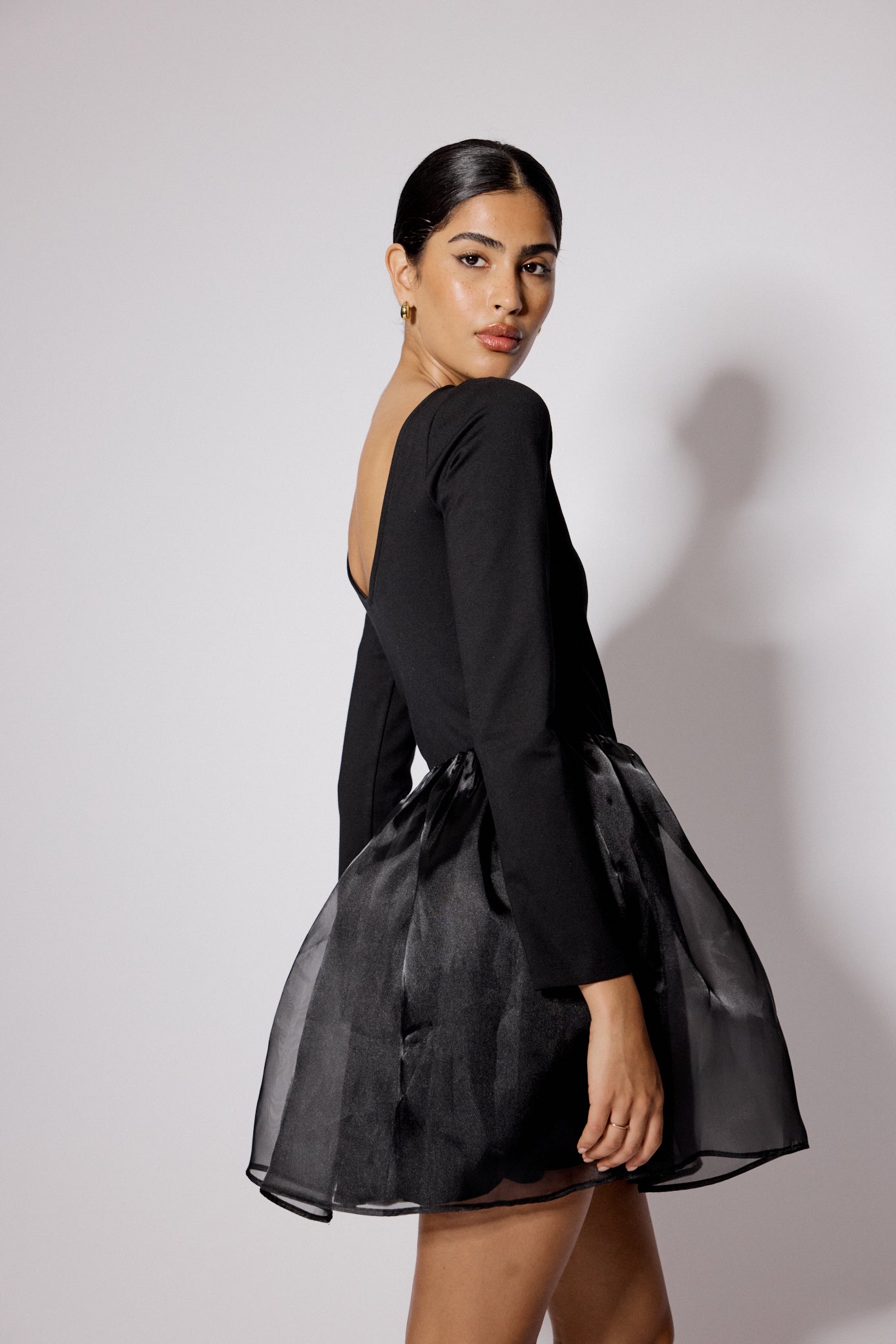 Black Long Sleeve Organza Poppy Mini Dress Black Long Sleeve Organza Poppy Mini Dress