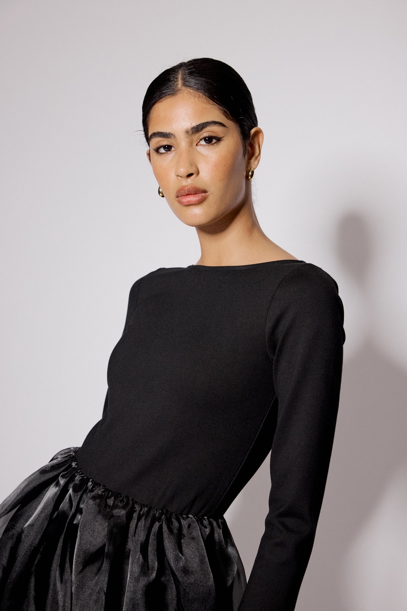 Black Long Sleeve Organza Poppy Mini Dress