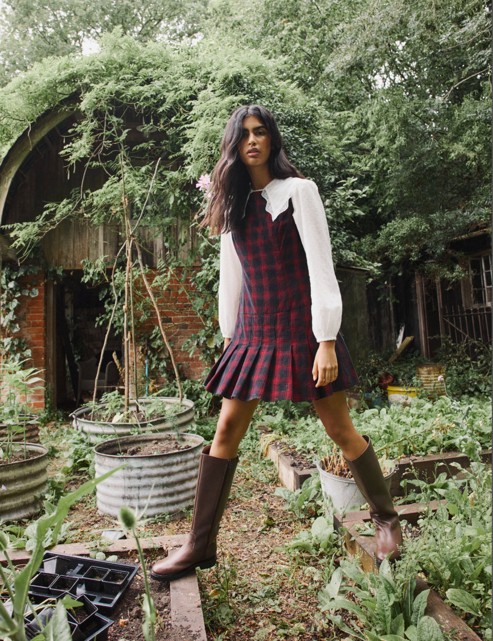 Red And Black Check Cord Merida Pinafore Mini Dress Red And Black Check Cord Merida Pinafore Mini Dress