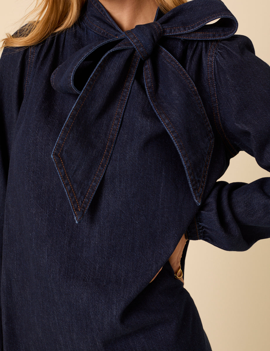 Dark Denim Bow Willow Mini Dress