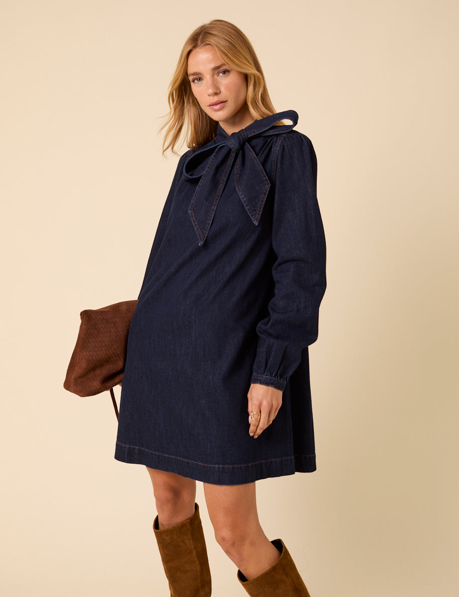 Dark Denim Bow Willow Mini Dress