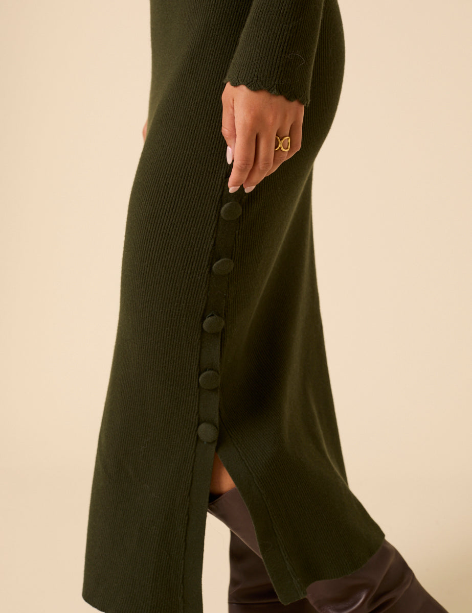 Dark Green Knitted Long Sleeve Midi Dress Dark Green Knitted Long Sleeve Midi Dress