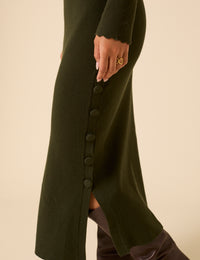 Dark Green Knitted Long Sleeve Midi Dress Dark Green Knitted Long Sleeve Midi Dress