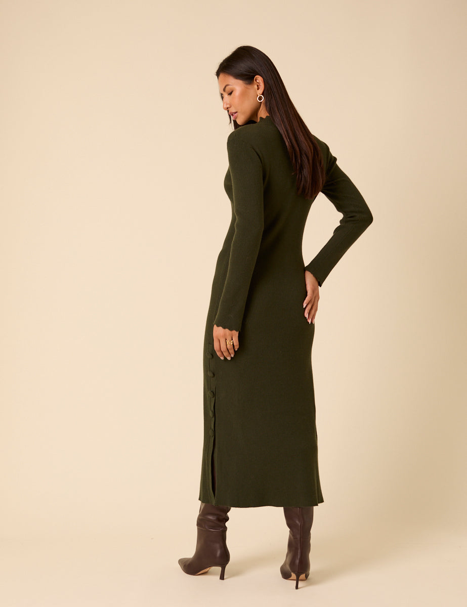Dark Green Knitted Long Sleeve Midi Dress Dark Green Knitted Long Sleeve Midi Dress