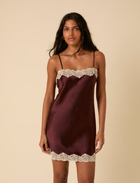 Burgundy Lace Trim Ally Mini Dress