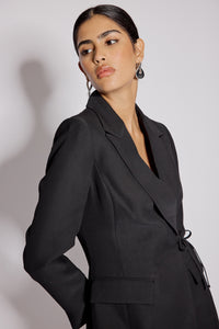 Black Tie Waist Blazer Mini Dress