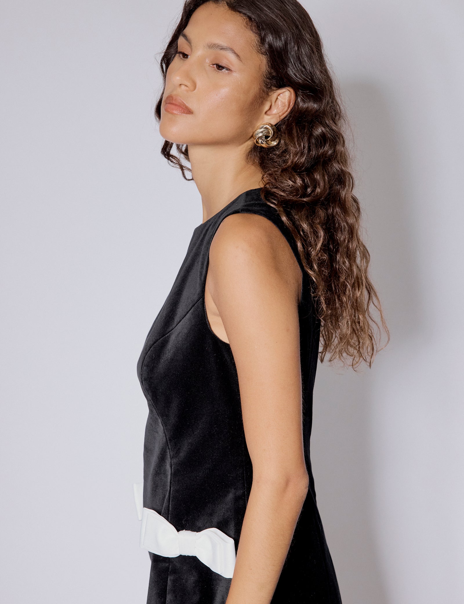 Black Velvet Bow Detail Mini Dress Black Velvet Bow Detail Mini Dress
