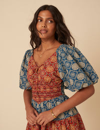 Tile Printed Puff Sleeve Aria Mini Dress