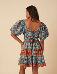 Tile Printed Puff Sleeve Aria Mini Dress