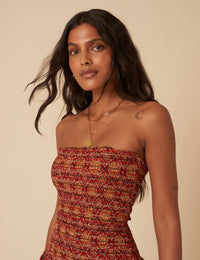 Red Tile Printed Bandeau Kai Mini Dress