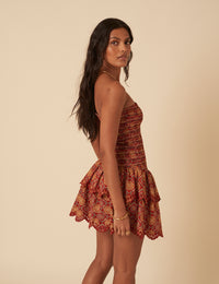 Red Tile Printed Bandeau Kai Mini Dress