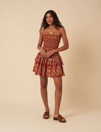 Red Tile Printed Bandeau Kai Mini Dress