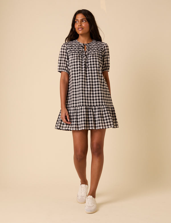 Black Gingham Phoebe Mini Dress