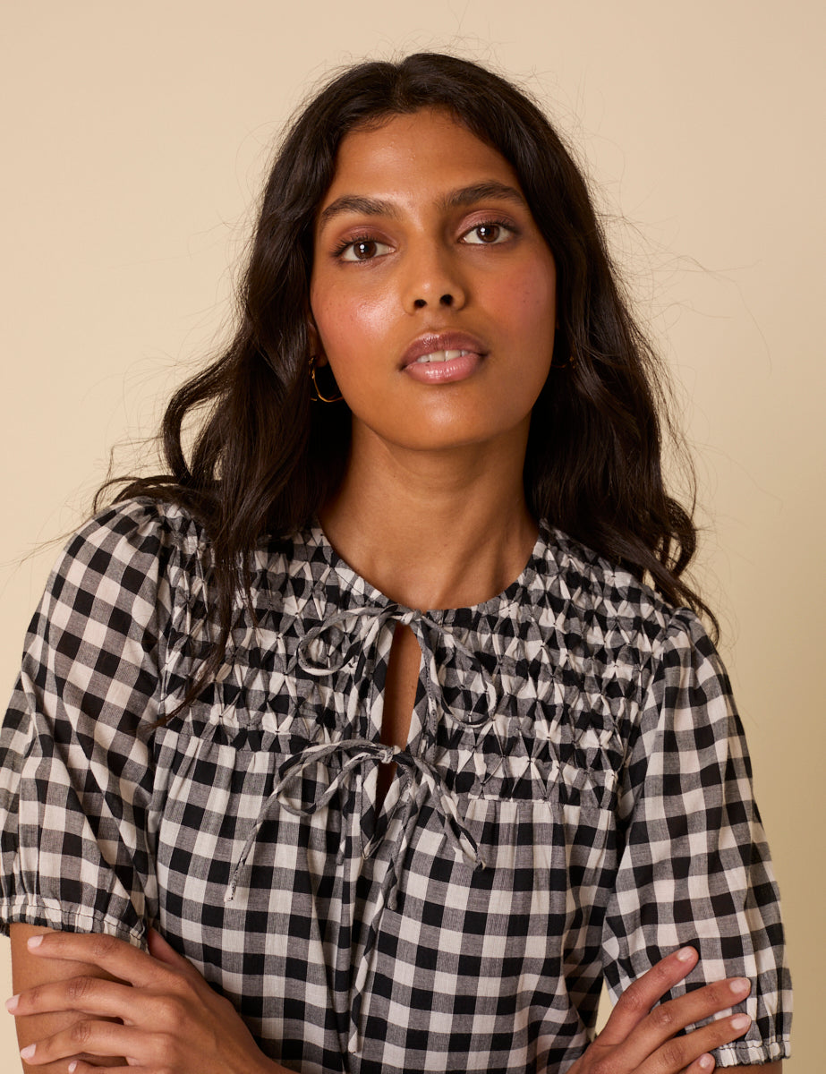 Black Gingham Phoebe Mini Dress Black Gingham Phoebe Mini Dress