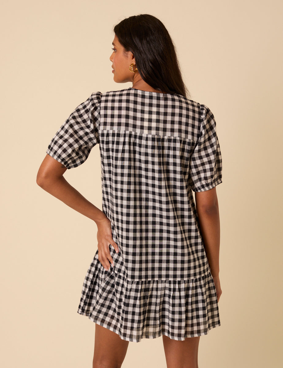 Black Gingham Phoebe Mini Dress Black Gingham Phoebe Mini Dress