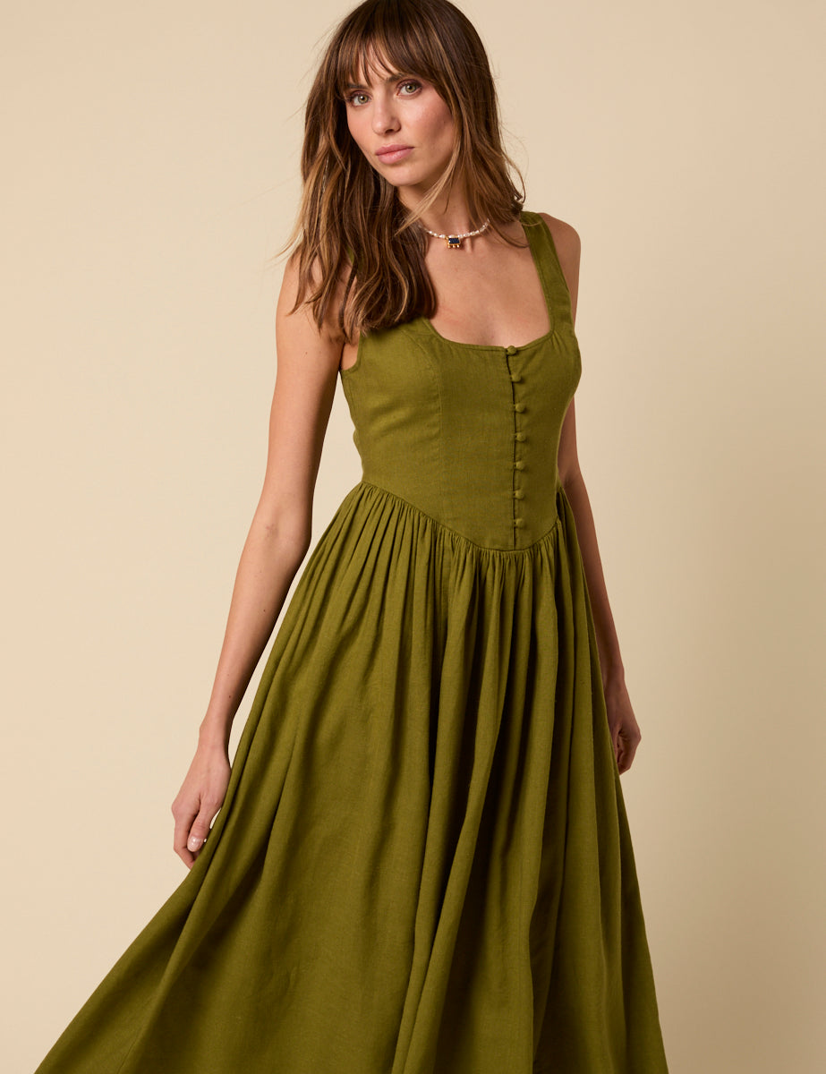 Green Drop Waist Cora Midi Dress Green Drop Waist Cora Midi Dress