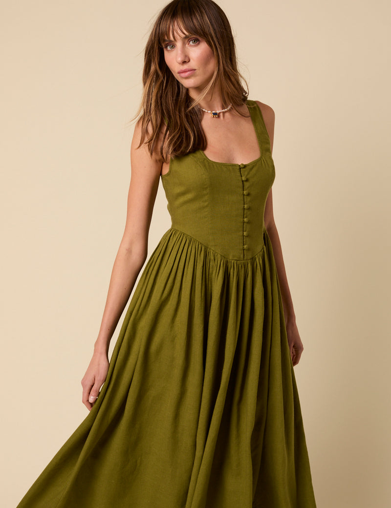 Green Drop Waist Cora Midi Dress