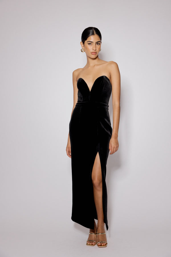 Black Sweetheart Bandeau Velvet Nola Midi Dress