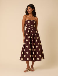 Brown Polka Dot Bandeau Felicity Midi Dress