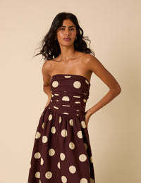 Brown Polka Dot Bandeau Felicity Midi Dress