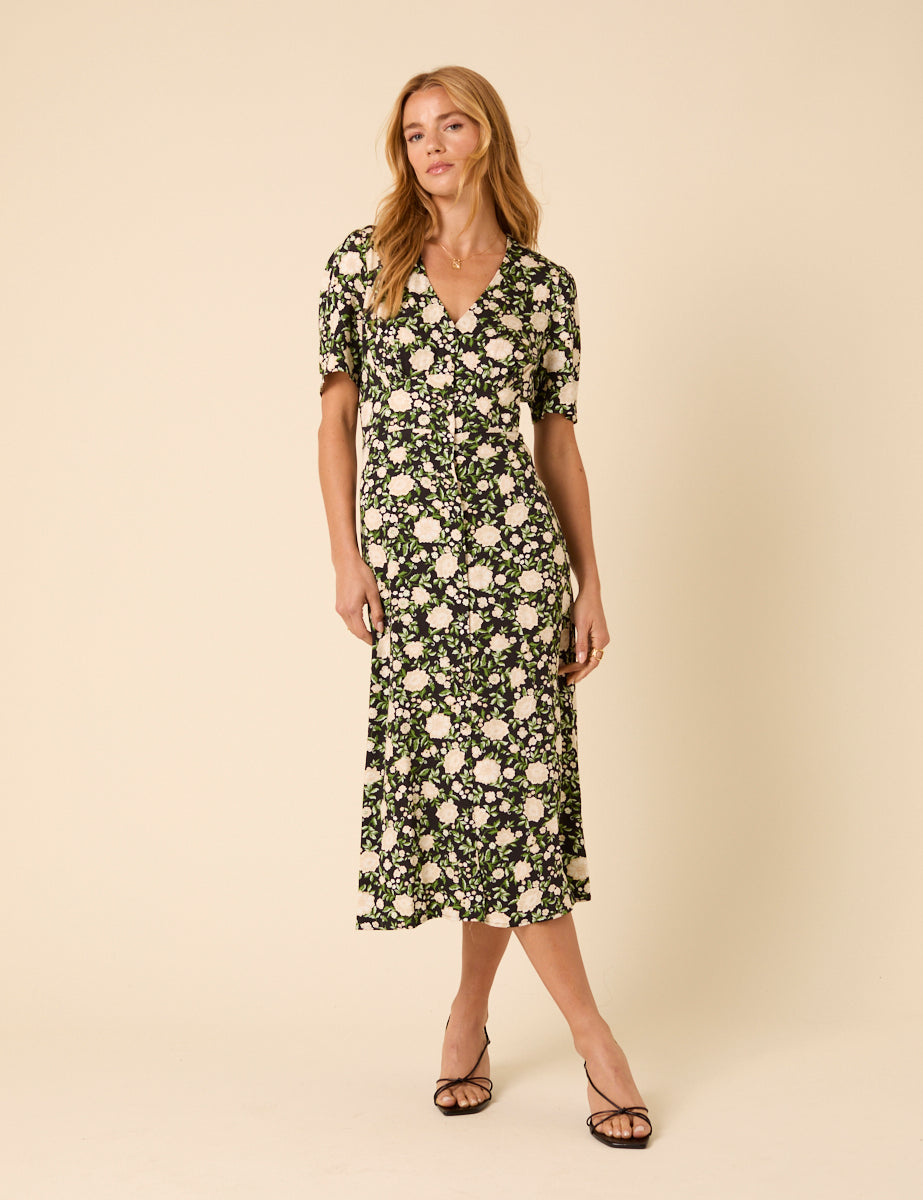 Green Floral Alexa Midi Dress Green Floral Alexa Midi Dress