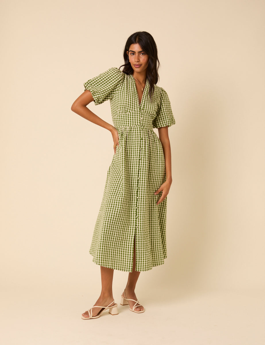 Green Gingham Starlight Midi Dress Green Gingham Starlight Midi Dress