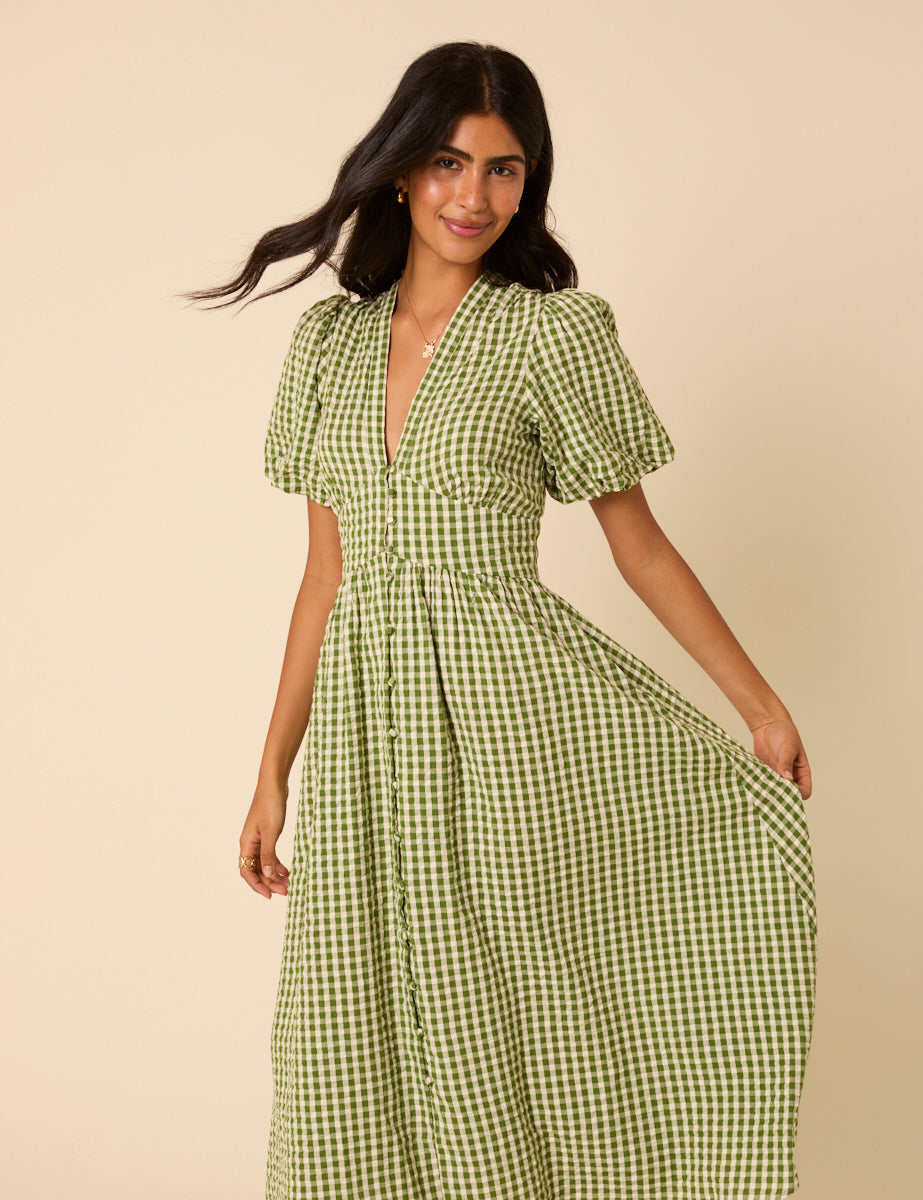 Green Gingham Starlight Midi Dress Green Gingham Starlight Midi Dress