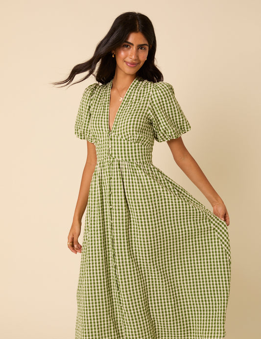 green emerald velvet dress Amelia In Emerald Green Gingham – SPERO PARK main image 1
