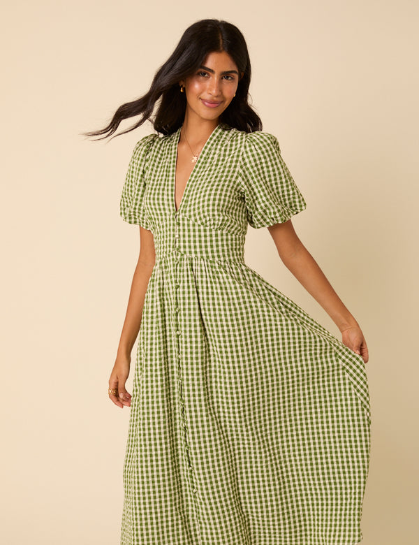 Green Gingham Starlight Midi Dress